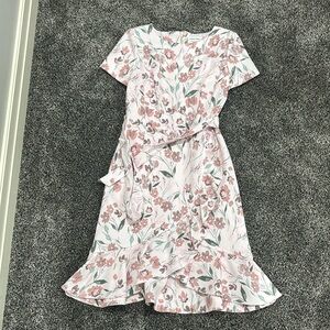 Calvin Klein Floral Print Midi Tie Waist Dress
